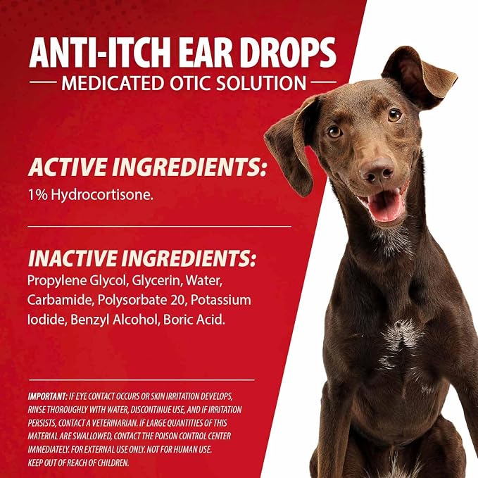 Jeffers Anti-Itch Ear Drops with 1% Hydrocortisone, 2 fl oz