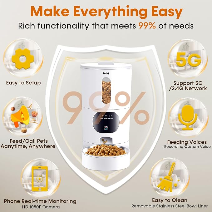 Automatic Cat Feeder Camera for 2-Cats: Easy Setup Timed Smart Dog Feeder WiFi - 2-Way Audio 5G Pet Food Dispenser APP Control for Multi-Cat 2 Pack