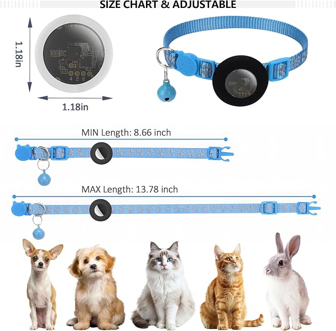 GPS Tracker for Cats, Mini GPS Pet Tracker with Collar, IPX8 Waterproof Cat Trackers Collar,No Monthly Fee,Work with Apple Find My(iOS Only),Smart Trackers for Pets-Blue-4