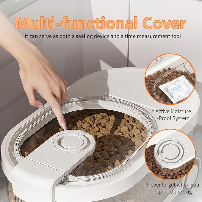 Airtight Dog Food Storage Container with Desiccant Chamber, 12 lbs, Clear