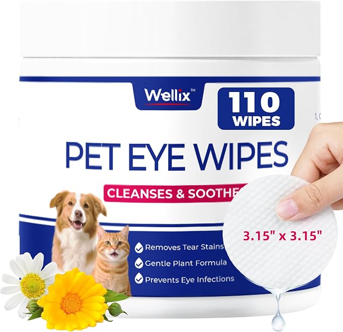 Wellix Dog & Cat Eye Wipes for Discharge and Crust, 110 Count