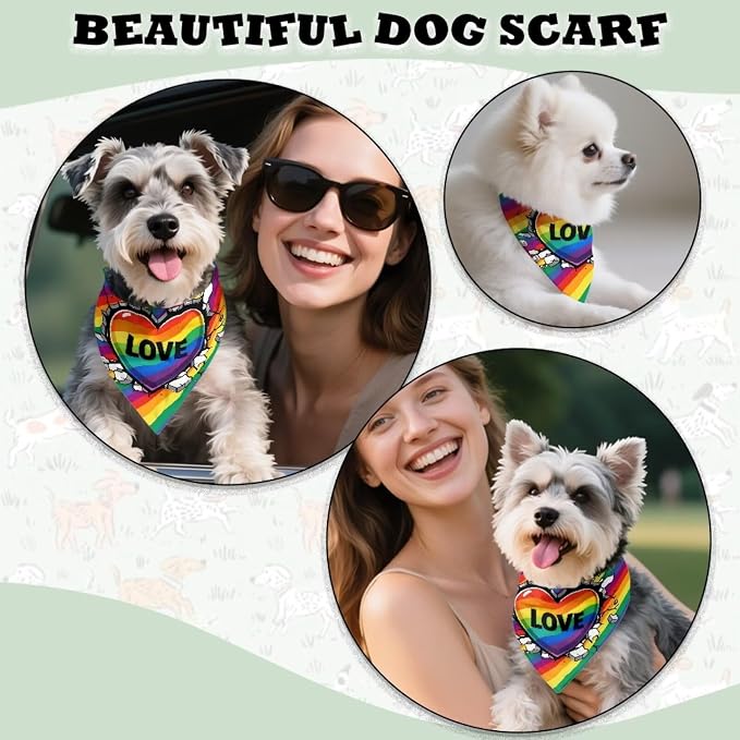 Jeiento Rainbow LGBT Pride Flag Love Dog Bandanas Triangle Bid Scarf for Small Medium, Small, Polyester