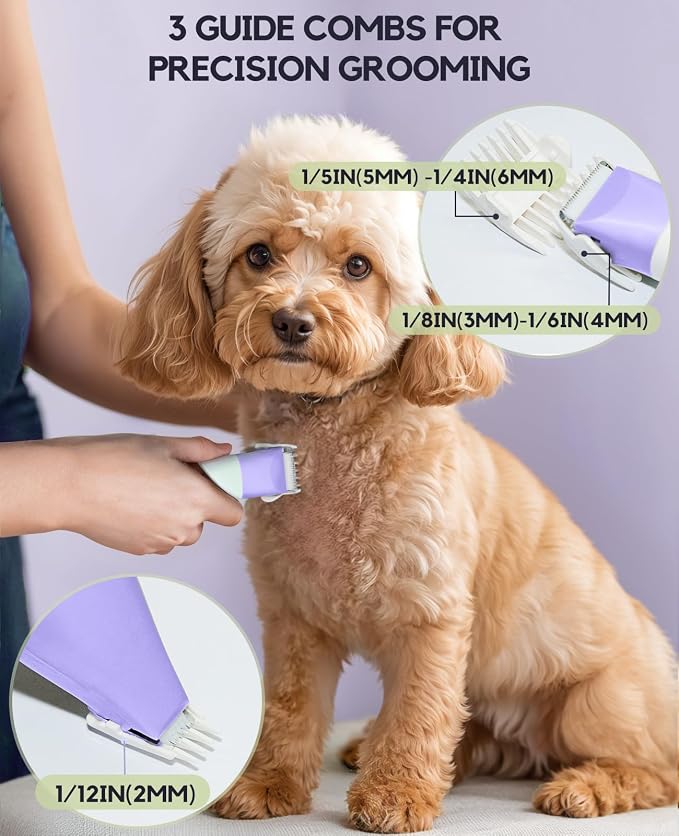 4-in-1 Dog Clippers Grooming Kit - Paw Trimmer & Nail Grinder, Purple