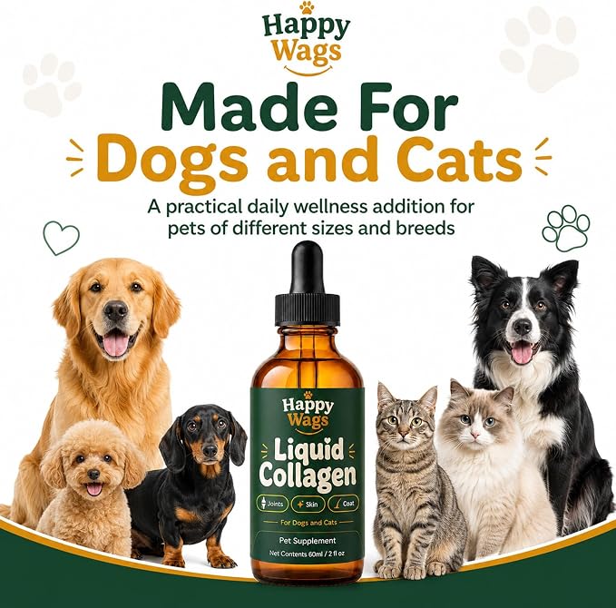 HappyWags Liquid Collagen, Joint, Skin & Coat Support, 2 fl oz (60 mL)