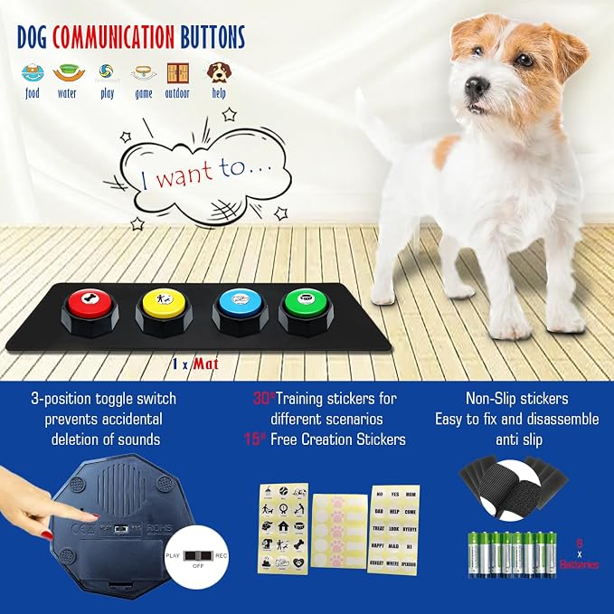 Recordable Buttons, Pack of 4, with Mat