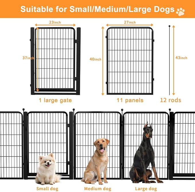 Wide Gate Dog Playpen Fence, 40in 12 Panels