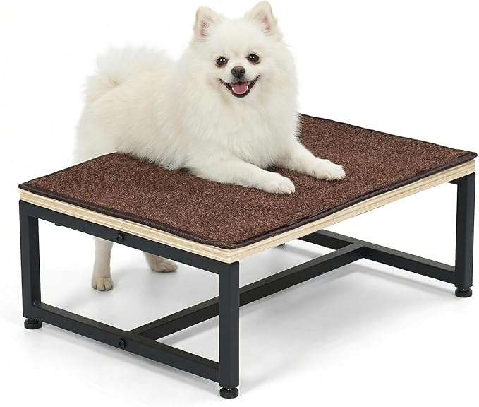 Veehoo Dog Steps Stool with Metal Frame for Couch Bed, Single Step 6" H Small Stairs for Dogs to Get on Couch with Non Slip Rug, Wooden Portable Doggie Stairs Puppy Steps Doggy Ramp Pet Ladder 16" W