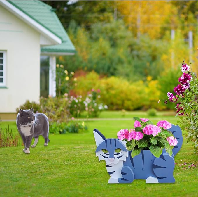 Sapphire White Cat Planter Pots, 12.5 x 5.12 x 7.8 Inches