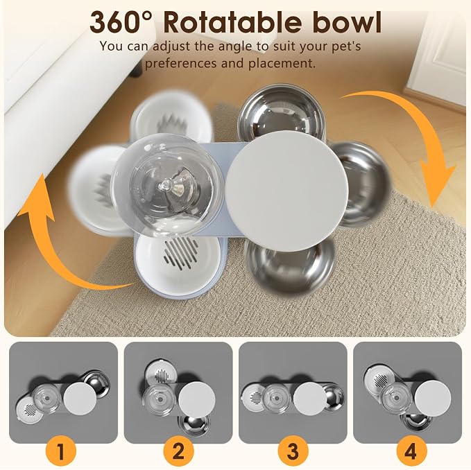 Automatic Gravity Cat Dog Feeder and Water Dispenser with 304 Stainless Steel Bowls 2, 2 in, Stainless Steel, Blue