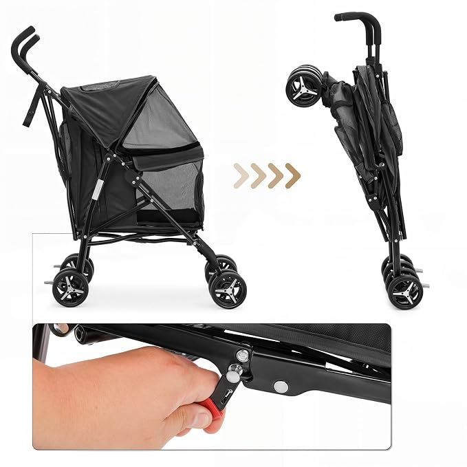 MoNiBloom 4-Wheel Foldable Pet Stroller - Black, up to 22lbs