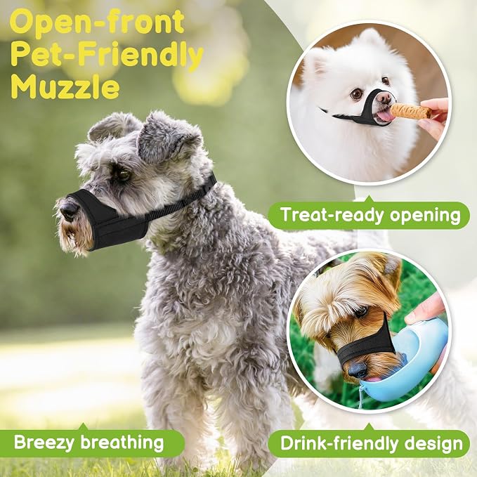 Fabric Short Snout Dog Muzzle for Small Dogs Anti Fierce Biting | Fits Chihuahua Shih Tzu Pomeranian Yorkshire Brachycephalic Dogs, Grooming Vet Visits Use, Allow to Drink, Soft | Black, XXS