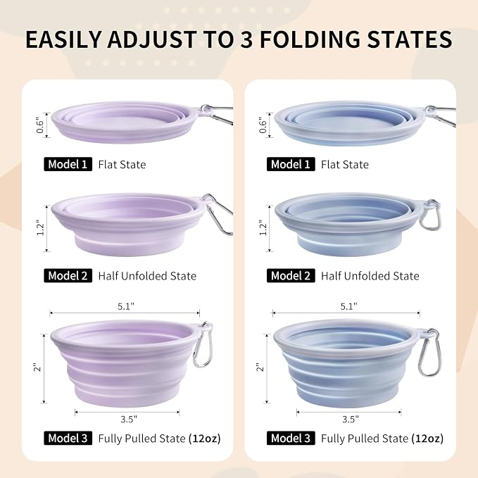 Collapsible Dog Bowls, 2 Pack, Macaron Blue & Violet