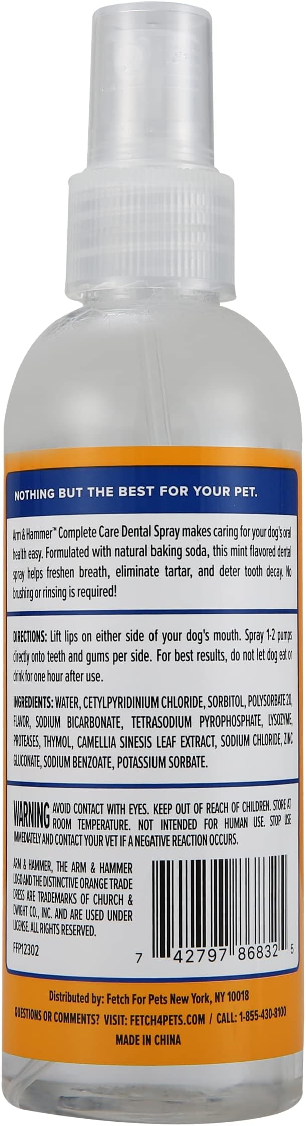 Arm & Hammer Complete Care Dog Dental Spray, Mint Flavor, Easy Brushless Dog Breath Freshener, Baking Soda Enhanced Formula for Fresh Dog-Breath, 6oz (Pack of 2)