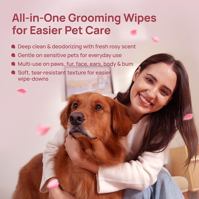 HICC PET Cleaning Deodorizing Grooming Wipes, Rose, 400 Count