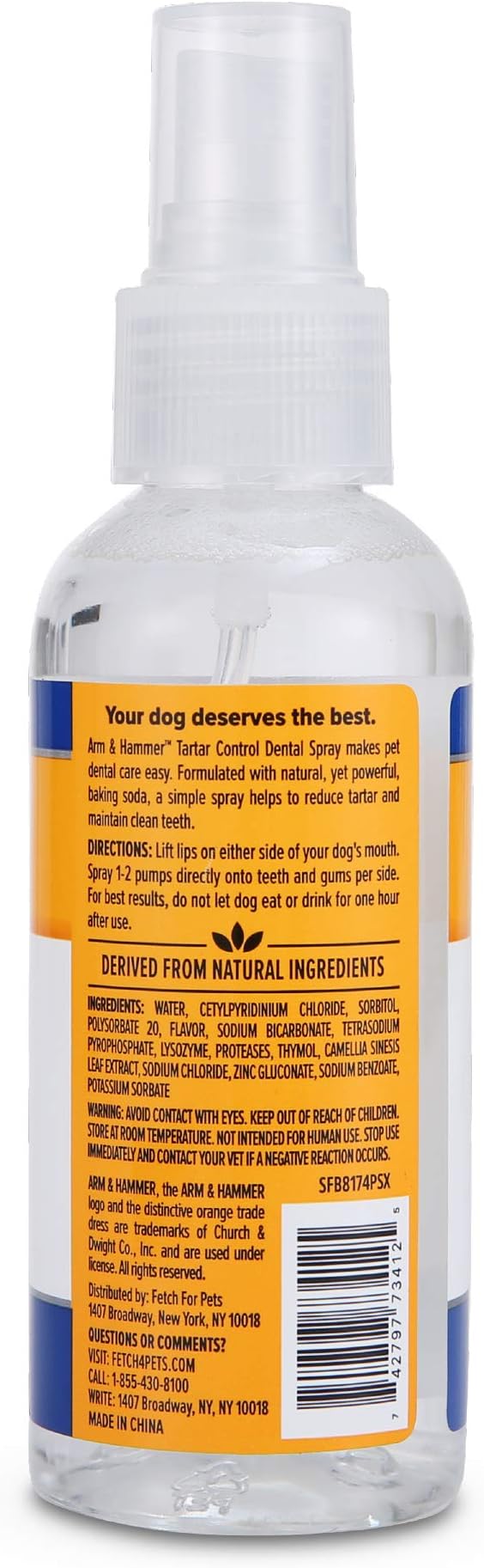 Arm & Hammer Tartar Control Dental Spray for Dogs, Mint, 4 Fl Oz | Brushless breath freshener with baking soda helps reduce plaque and tartar buildup