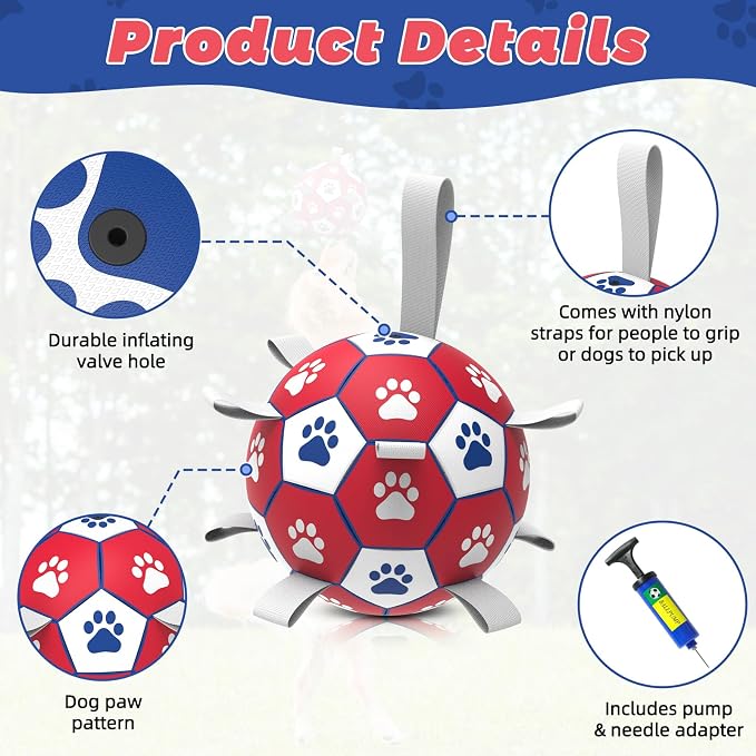 Diman Dog Balls with Straps, 7 Inch Dog Soccer Ball, Herding Ball for Dogs | Durable Dog Toy Balls for 30-90 Lbs Dogs, Herding Ball for Outdoor Fun, Pet Birthday Gifts, Dog Balls for Medium Large