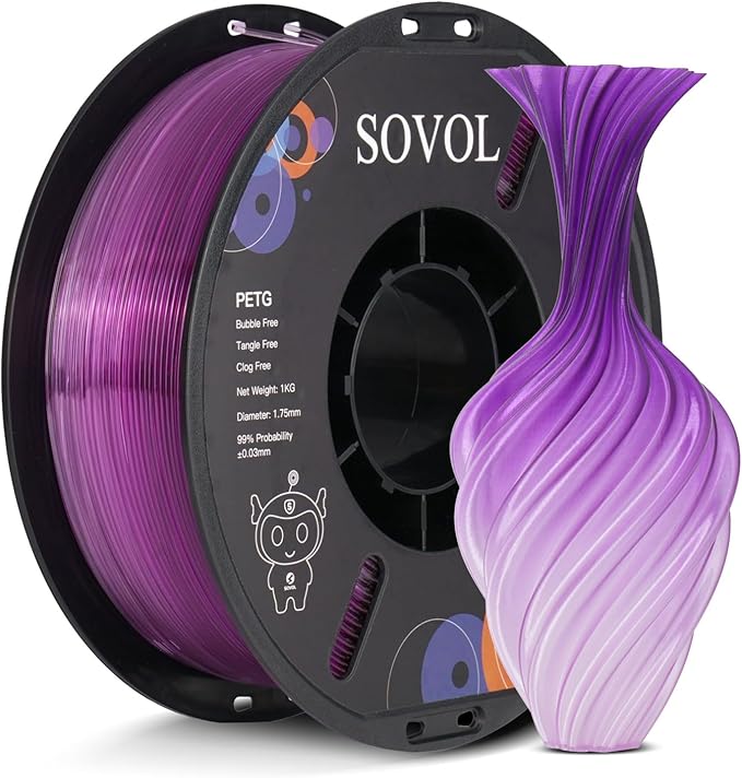 Sovol 3D Printer PETG Filament 1.75mm, Gradient Multicolors Filaments Material, 1kg (2.2lbs), Dimensional Accuracy +/- 0.03 mm, Fit Most FDM Printer, Purple