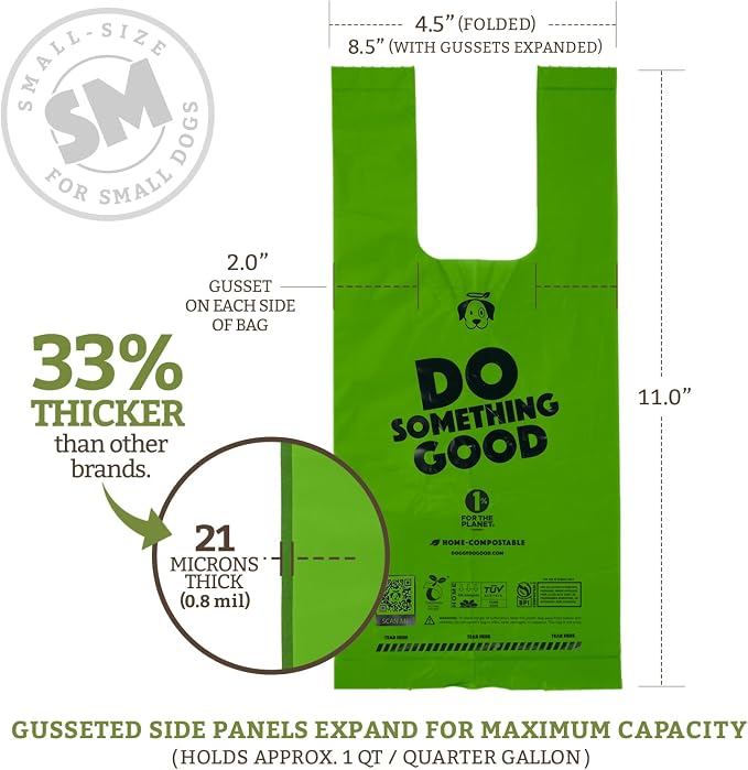 Doggy Do Good - 60 Count, Small Size - Heavy Duty Poop Bags for Small Dogs with Handles & Dispenser - Dog Waste Bags Made from 38% Vegetable-Based Materials - Landfill-Friendly, Unscented, Leak-Proof