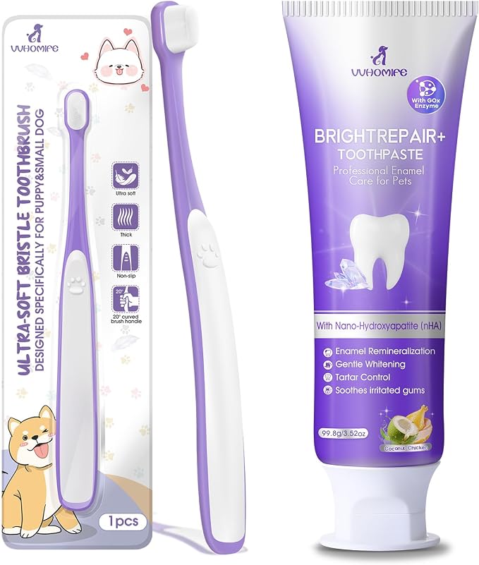 Tiny Dog Toothbrush for Small Dogs + 6% nHA Pet Dual-Enzymatic Toothpaste