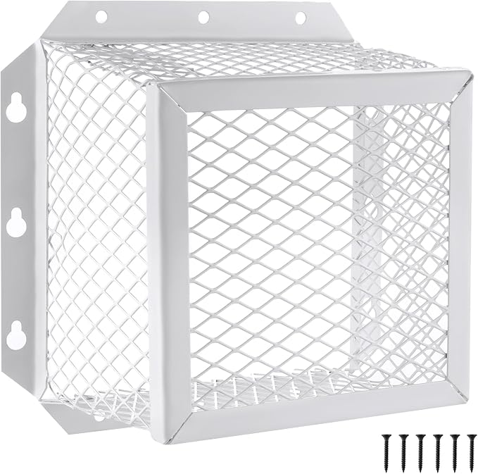 Dryer Vent Cover Guard 7" L x 7" W x 5" H, Metal Dryer Vent Mesh Screen, Dryer Vent Protector for 3" to 4" Dryer Ventilation and Bathroom Exhaust Fan Cover (White)