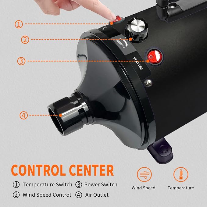 Dog Dryer for Pet Grooming, High-Velocity Force Blow Dryer | Speed Temperature Adjustable Dog Blower Grooming Dryer with 4 Nozzles