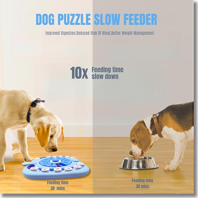 Dog Puzzle Toys Level 2, Dog Puzzles for Smart Dogs, Interactive Dog Treat Puzzles for Large Medium Small Dogs with Suqeaky Dog Button Design