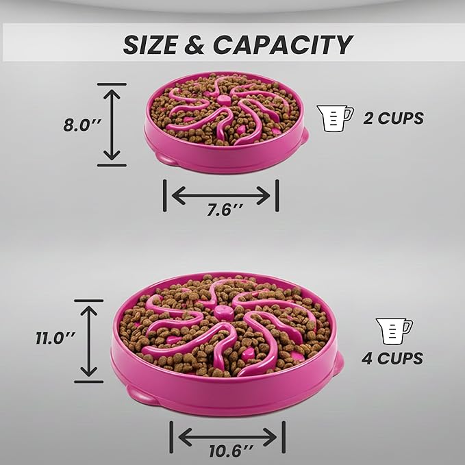 Slow Feeder Dog Bowl for Small, Medium & Large Dogs – Anti-Gulping Puzzle Maze Bowl, Non-Slip Slow Eating Dog Dish, Prevents Bloat & Improves Digestion, Interactive Pet Feeder (Pink, Small)