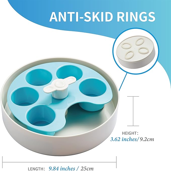 PetDreamHouse Spin Interactive Slow Feeder Food Bowl for Dogs, Adjustable & Moving Center Puzzle Piece, Palette Design, Moderate Skill Level Pallet Blue