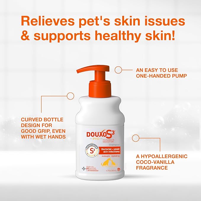 Douxo S3 PYO Medicated Dog Shampoo with 3% Chlorhexidine for Dogs – Antibacterial & Antiseptic Yeast Infection Treatment For Dogs & Cats, Clinically Proven, 6.7 fl oz | Antibacterial & Antiseptic Yeast Infection Treatment For Dogs & Cats, Clinically Pr...