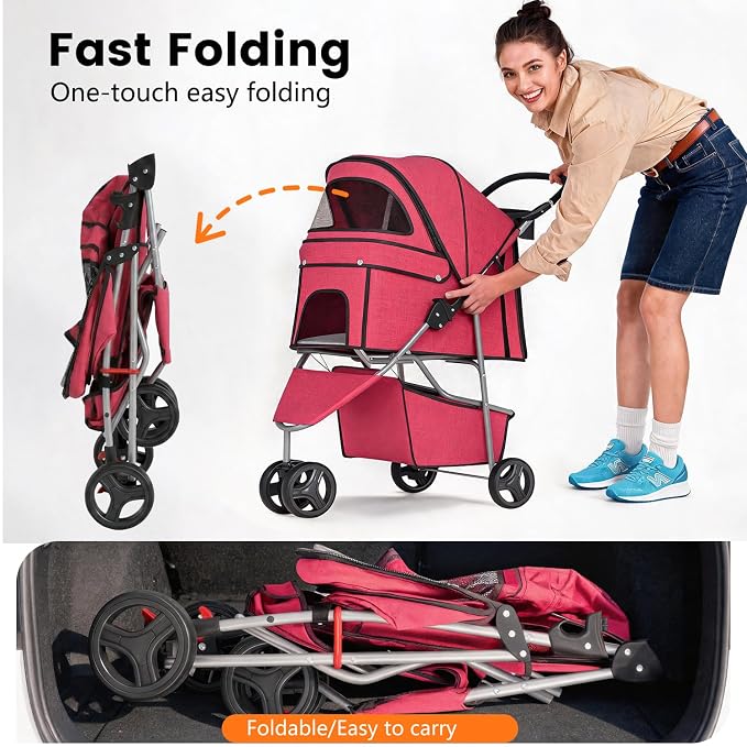 BestPet 3-Wheel Pet Stroller - Red