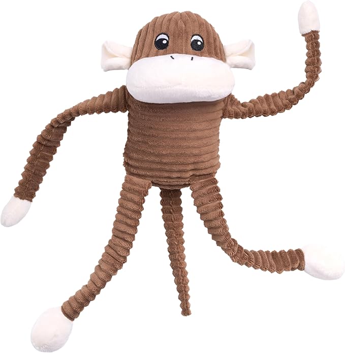 ZippyPaws Crinkle Monkey for Medium-Extra Large Dogs, Large/Brown | Interactive Dog Toys to Keep Them Busy, Squeaky Plush Pet Toy for All Breeds, Contains 1 Blaster Squeaker