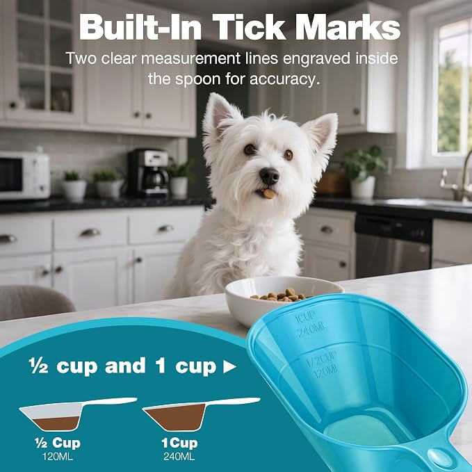 Dog Food Scoop 2 Pack, Pet Cup Capacity Cat Food Scooper With Measuring Lines For Dog, Puppy and Cat Coffee Bean, Flour Scoop Bule
