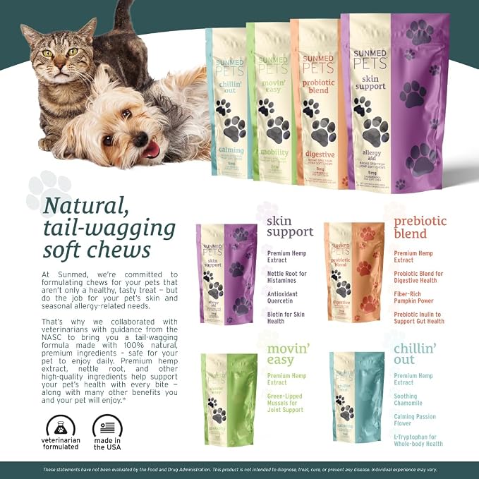 Sunmed Skin Support Dog Allergy Relief Chews – Natural Seasonal Allergy Relief with Nettle, Quercetin, & Green-Lipped Mussel – Soothes Itchy Skin, Supports Health – 40 Count