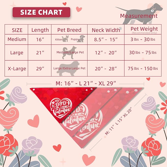 My Dad is My Valentine Dog Bandanas for Valentine's Day 2-in-1 Reversible Cute Lettering, Medium, Small, Red