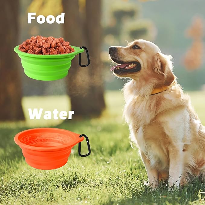 PetBonus Collapsible Dog Bowls, 2 Pack, Green, Orange