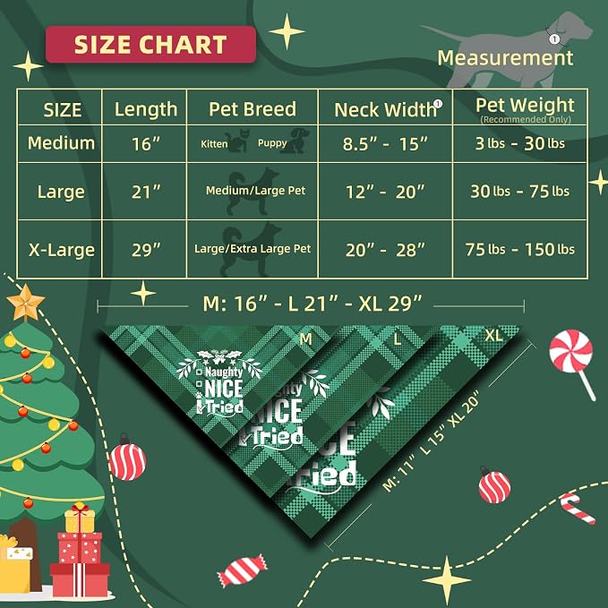 Christmas Dog Bandanas, Small & Medium Breed, 5-25lbs