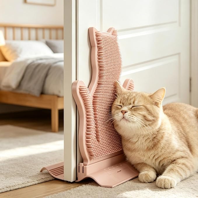 Cat Self Groomer - Corner Massage Brush, Loose Hair Remover, ABS | Bristle Scratching Rubbing Pad, Calming Grooming Instinct, Indoor Apartment Farmhouse Bedroom Balcony