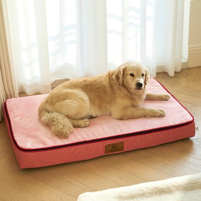LIORCE Orthopedic Memory Foam XXL Dog Bed - 6in Thick, Pink