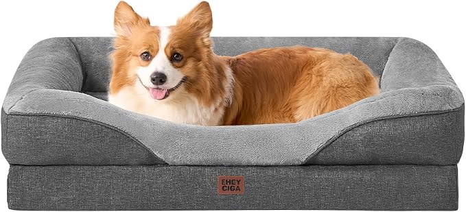 EHEYCIGA Orthopedic Memory Foam Dog Bed - Medium 35x22in, Grey
