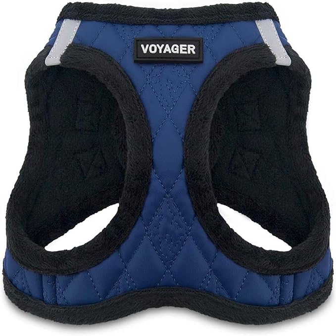Voyager Step-in Plush Dog Vest Harness -Royal Blue Faux Leather, X-Small | 13 - 14.5" in Chest, Soft Plush, Reflective Bands, Cold-Weather Harness, Cats Compatible. Step-In Style,