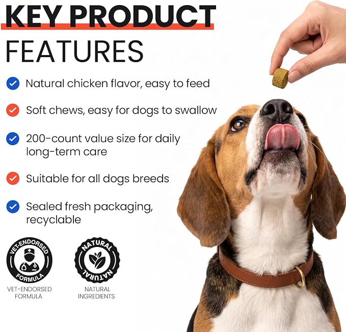 Dog Allergy Chews 200 Ct - Itch Relief for Dogs Immune Support with Colostrum Probiotics & Omega 3 - Seasonal Allergies Anti-Itch Skin & Coat Supplement, Itchy Skin & Paw Relief Bites - Chicken Flavor