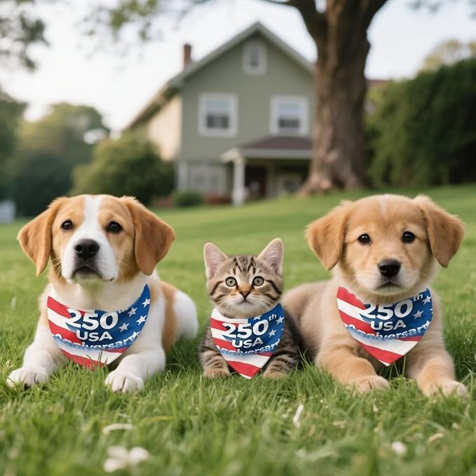 Jeiento 250th USA Anniversary Dog Bandana American Flag Dogs Bandana for Pet Puppy Kitten, One Size