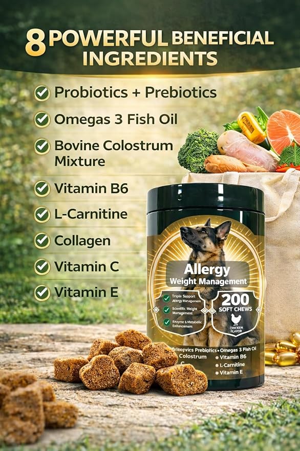 Dog Allergy Relief Chews,Supports Allergy,Weight,Immune & Metabolism (No Corn/Soy/GMO) 200CT,Chicken Flavor