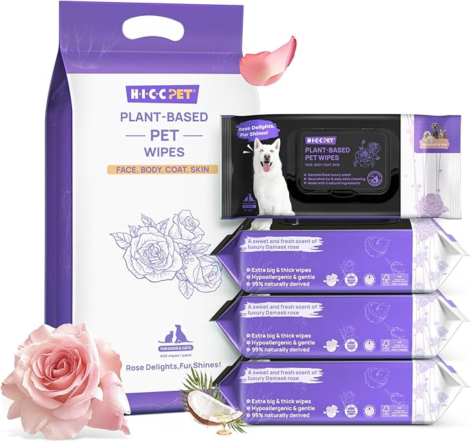 HICC PET Cleaning Deodorizing Grooming Wipes, Rose, 400 Count