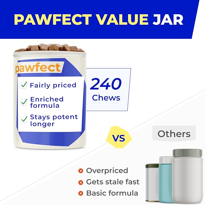 Pawfect Mobility - Glucosamine Treats for Dogs - Hip & Joint Health Supplement Chews w/Omega-3, Chondroitin, MSM - Made in USA - Joint Pain Relief - Hip & Joint Care - 240ct (Pack of 2)