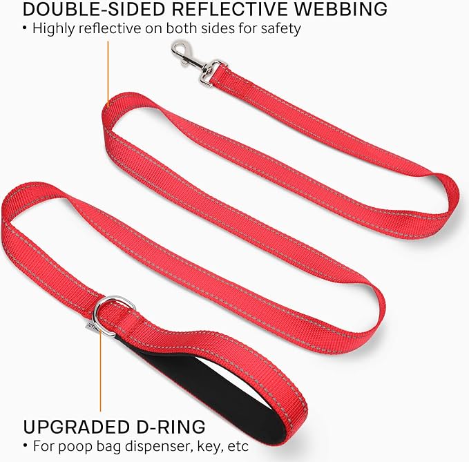 Joytale 6FT×1'' Dog Leash and Dog Collar (16-24"), Reflective Soft Neoprene Padded Pet Collars and Leashes for Large Dog, Red