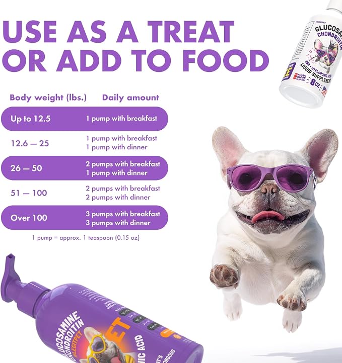Liquid Glucosamine for Dogs Bacon Flavour with Chondroitin, MSM & Hyaluronic Acid K9 Supplement Hip and Joint Formula Advanced Mobility Joint Pain Relief Senior Advanced Supplement for All Breeds