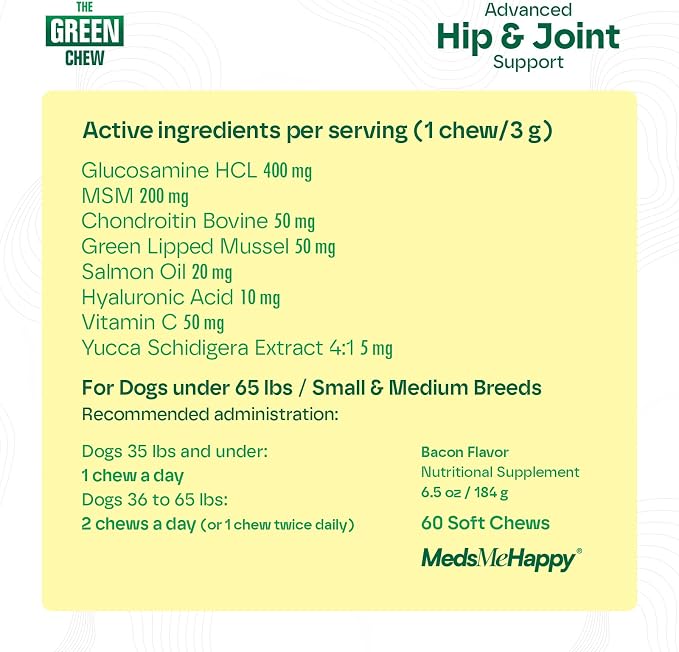 Hip & Joint Supplement for Dogs - Bacon Soft Chews with Glucosamine & MSM
