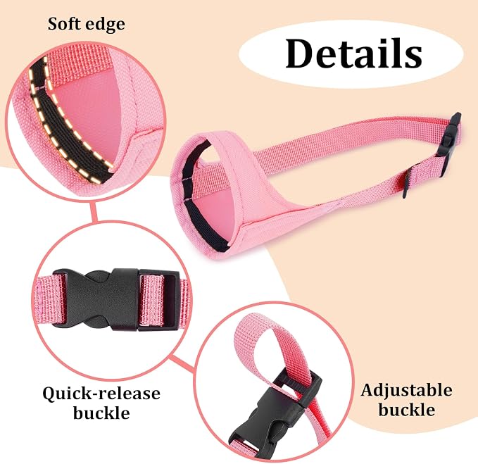 Fabric Dog Muzzle for Short Snout Small Dogs Chihuahuas Anti-Bite | Fits Shih Tzu Pomeranian Yorkshire Brachycephalic Dog, Grooming Vet Visits Walking Use, Prevent Chewing, Soft | Pink, XS