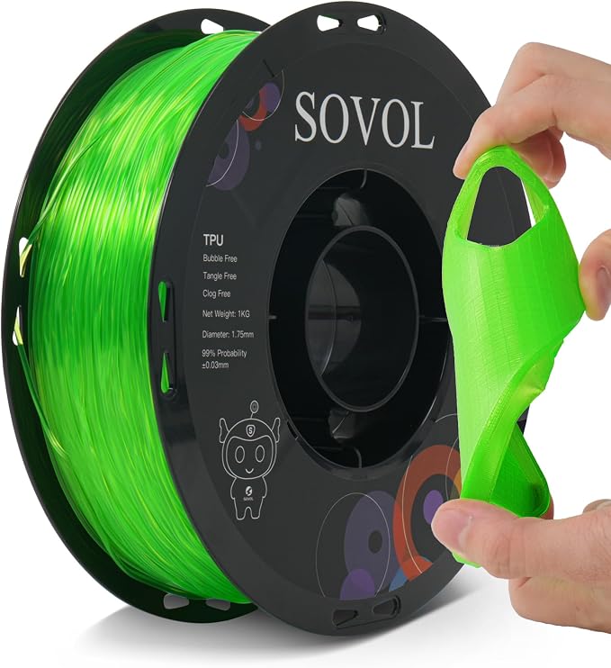 Sovol TPU Filament 1.75mm, 95A Soft TPU Flexible 3D Printer Filament with High Elasticity, 1kg (2.2lbs), Dimensional Accuracy +/- 0.03 mm, Fit Most FDM Printer, Clear Green